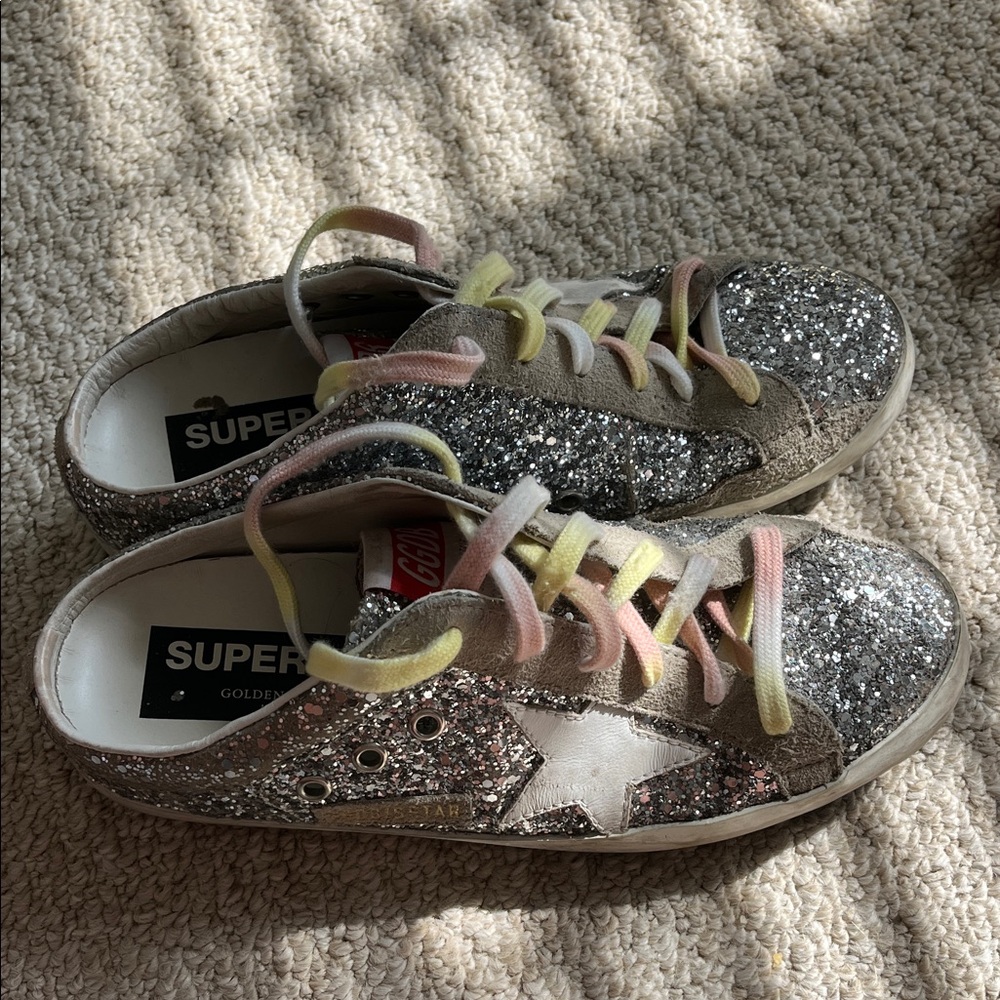 Golden Goose Silver Glitter Flats